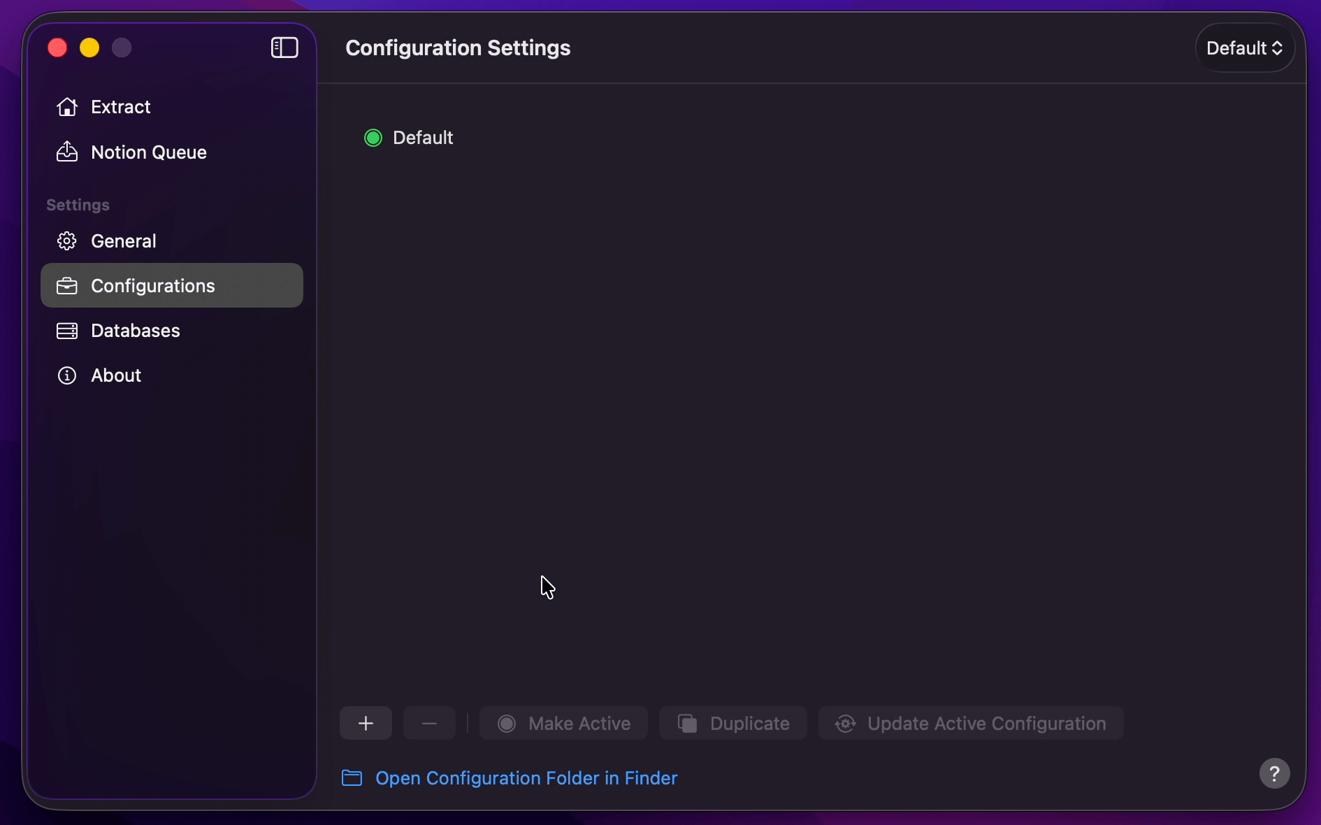Create Configuration for Shot List