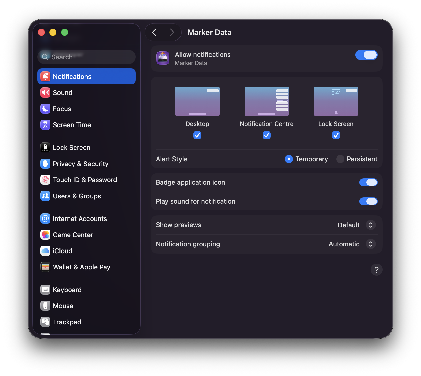macOS Notification Settings