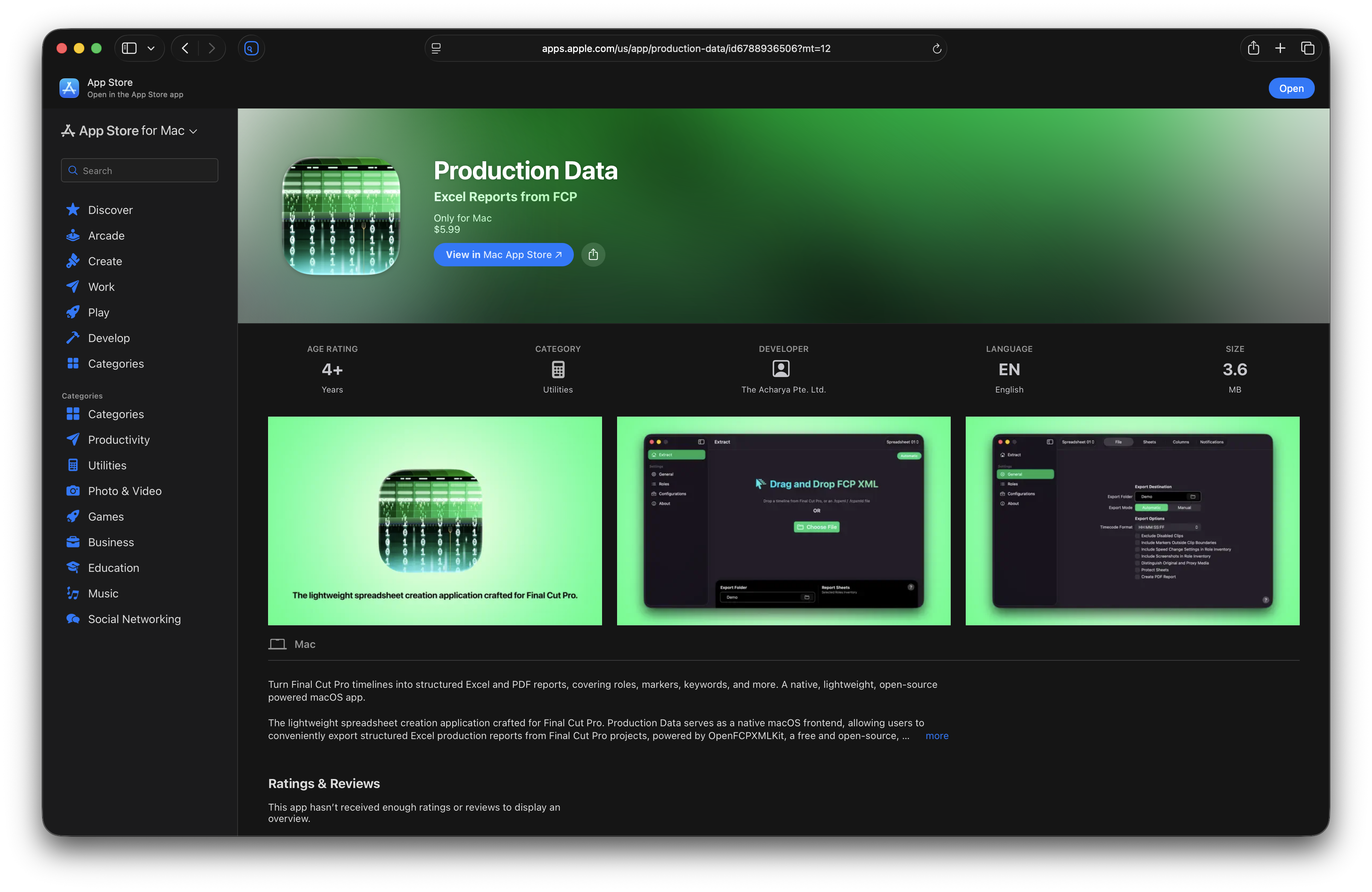 Shot Data's Mac App Store Page
